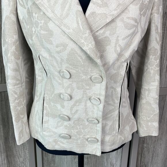 Mango Exclusive Edition floral linen blend double breasted blazer women’s XL - Picture 3 of 15